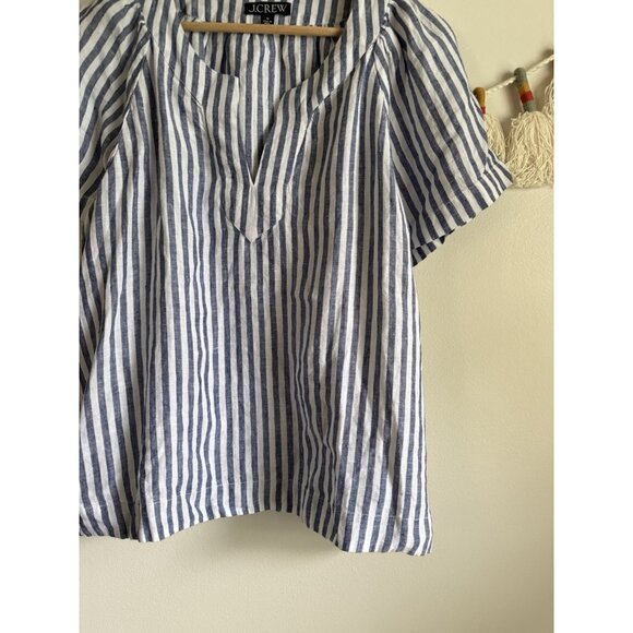J. Crew 100% Linen Flutter Sleeve Striped V-Neck Top Nautical Coastal Breathable - Picture 6 of 9